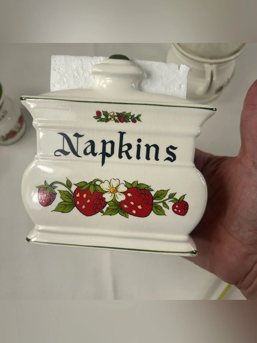 NOS Vtg 70s Wild Strawberries 5-Pc Table Set Ceramic Japan Kmart Cottagecore NIB